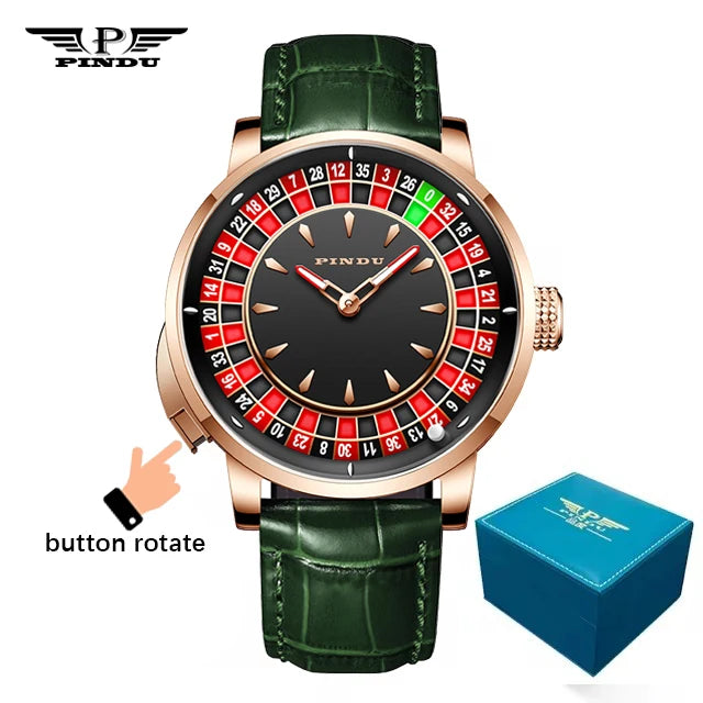 PINDU Watch Top Brand Luxury Upgraded Version Button Roulette Men's Mechanical Watch Stainless Steel NH35A Sapphire Glass Watch