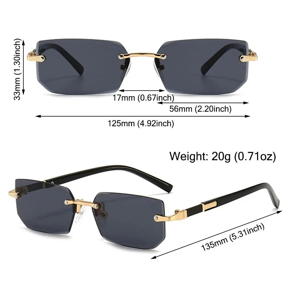 Retro UV400 Protection Rimless Rectangle Sunglasses Y2K Shades Frameless Sun Glasses for Women & Men