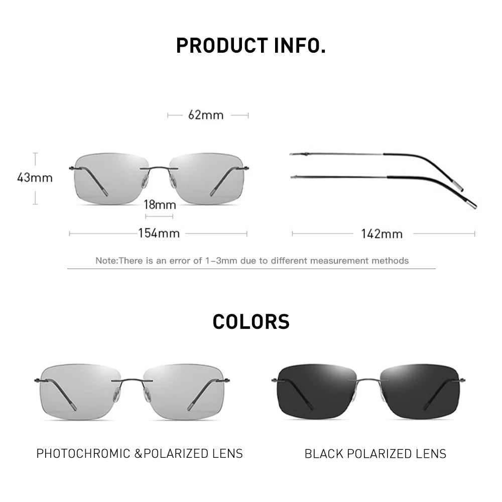 CAPONI Square Sun Glasses For Men Photochromic Polarized Rimless Sunglasses Classic Design High Quality Eyewear UV400 BS7467