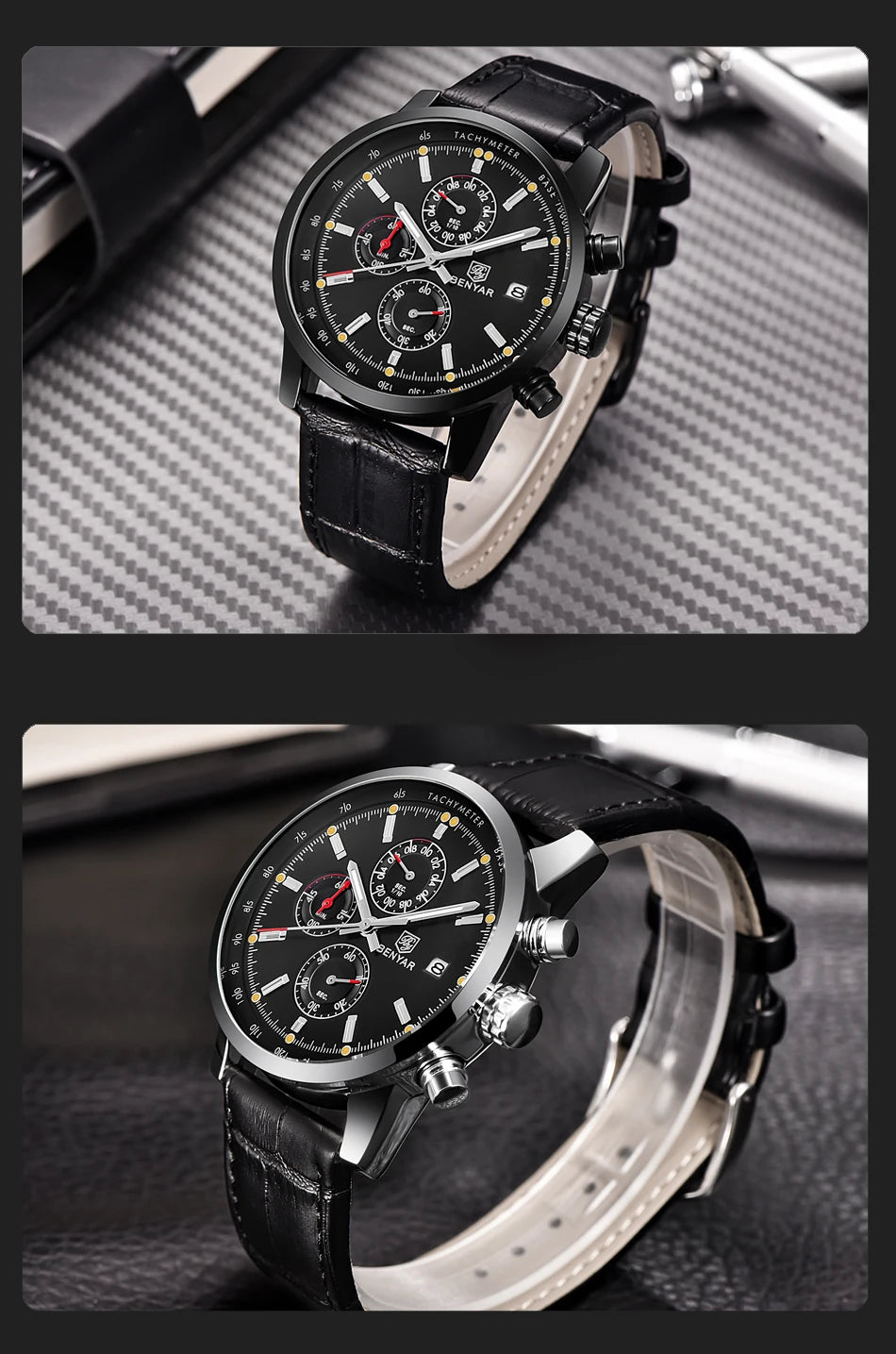 Montre pour homme BENYAR 5102 – Chronographe sportif de luxe à quartz, accessoire de mode d'une grande marque