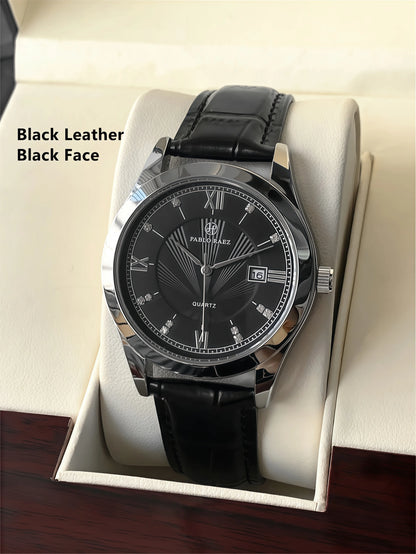 PABLO RAEZ Real Photos Top Brand Luxury Man Wristwatch Waterproof Diamond Date Leather Watch Quartz Fashion