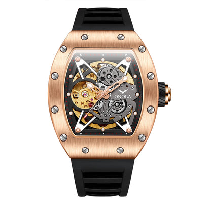 ONOLA Luxury Automatic Watch Men Fashion Hollow Silicone Waterproof Mechanical Watch Men Military Sports Watch Clock