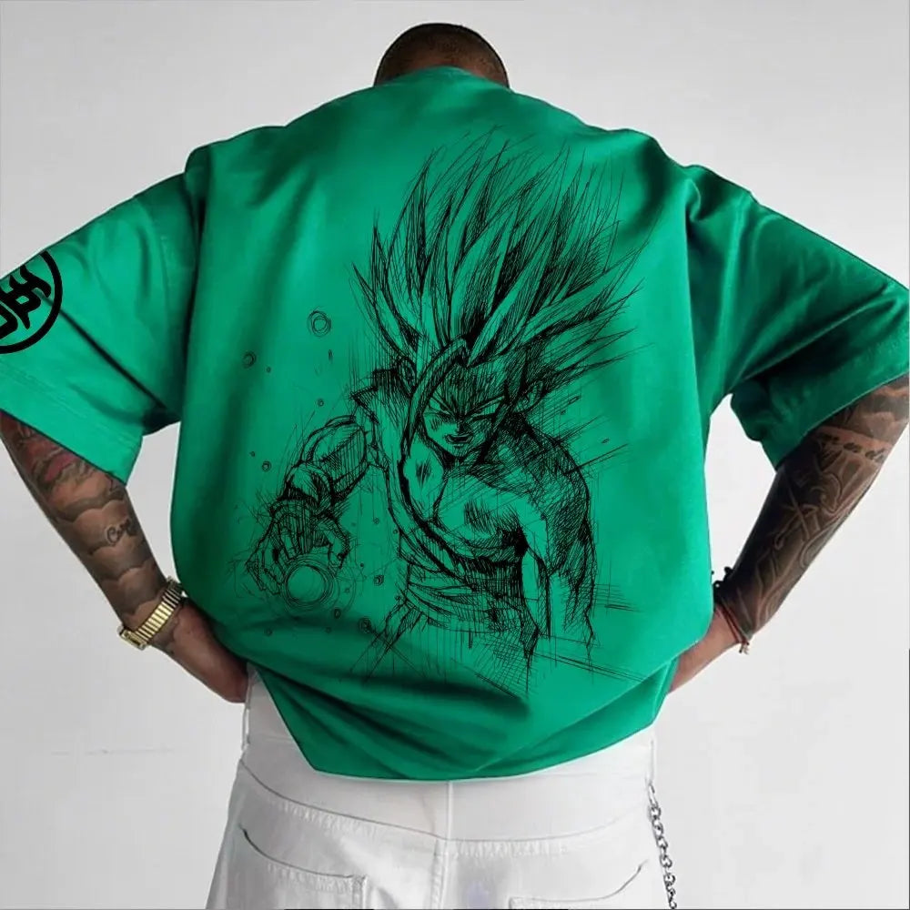 T-shirt da uomo Dragon Ball Animation estiva, nuova stampa fronte-retro, vestibilità ampia casual Harajuku, maniche corte trendy, top coordinato genitore-figlio