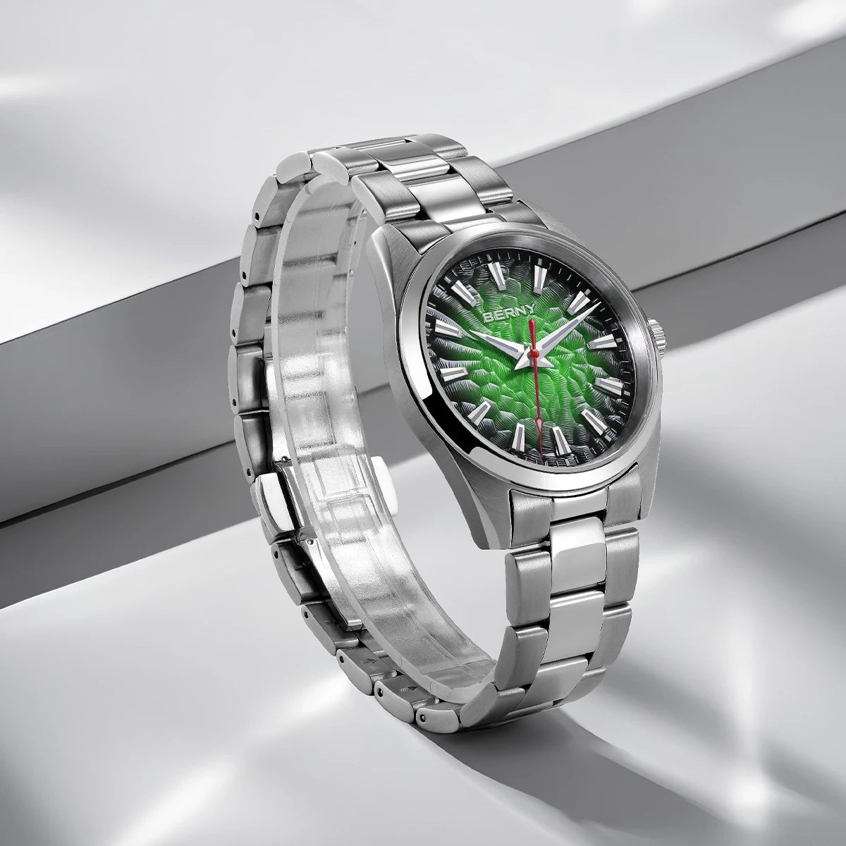 BERNY Men's Watch 10ATM Sapphire Luminous Fashion Quart Watches Full Stainless Steel Classic Dress Business Wristwatch