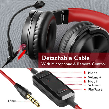 Auscultadores Gaming Sem Fios OneOdio Pro-M Bluetooth 5.2 HiFi Estéreo, 110H de Autonomia com Microfone, Graves Profundos, Dobráveis e Over-Ear