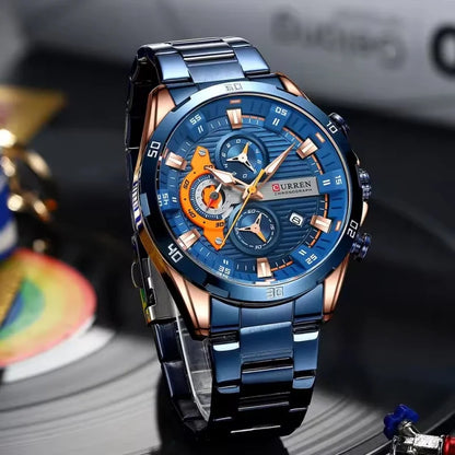 Luxus-Herrenuhr CURREN 8402, neu, aus Edelstahl, wasserdicht, mit Chronograph und Nachtbeleuchtung.