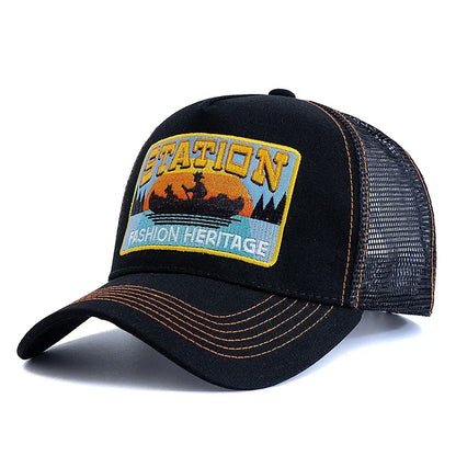 Șapcă de pescuit de vară, din plasă respirabilă, tip „trucker”, pentru bărbați și femei, cu design brodat în stil pescăresc, șapcă „snapback”, pentru pescuit în aer liber