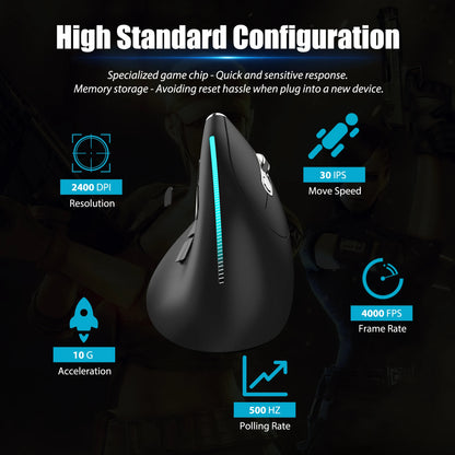 Lefon F26C Vertical Wireless Ergonomic Mouse with OLED Screen, Bluetooth Rechargeable RGB Mouse, 3200 DPI Optical Gaming Mouse for PC & Laptop