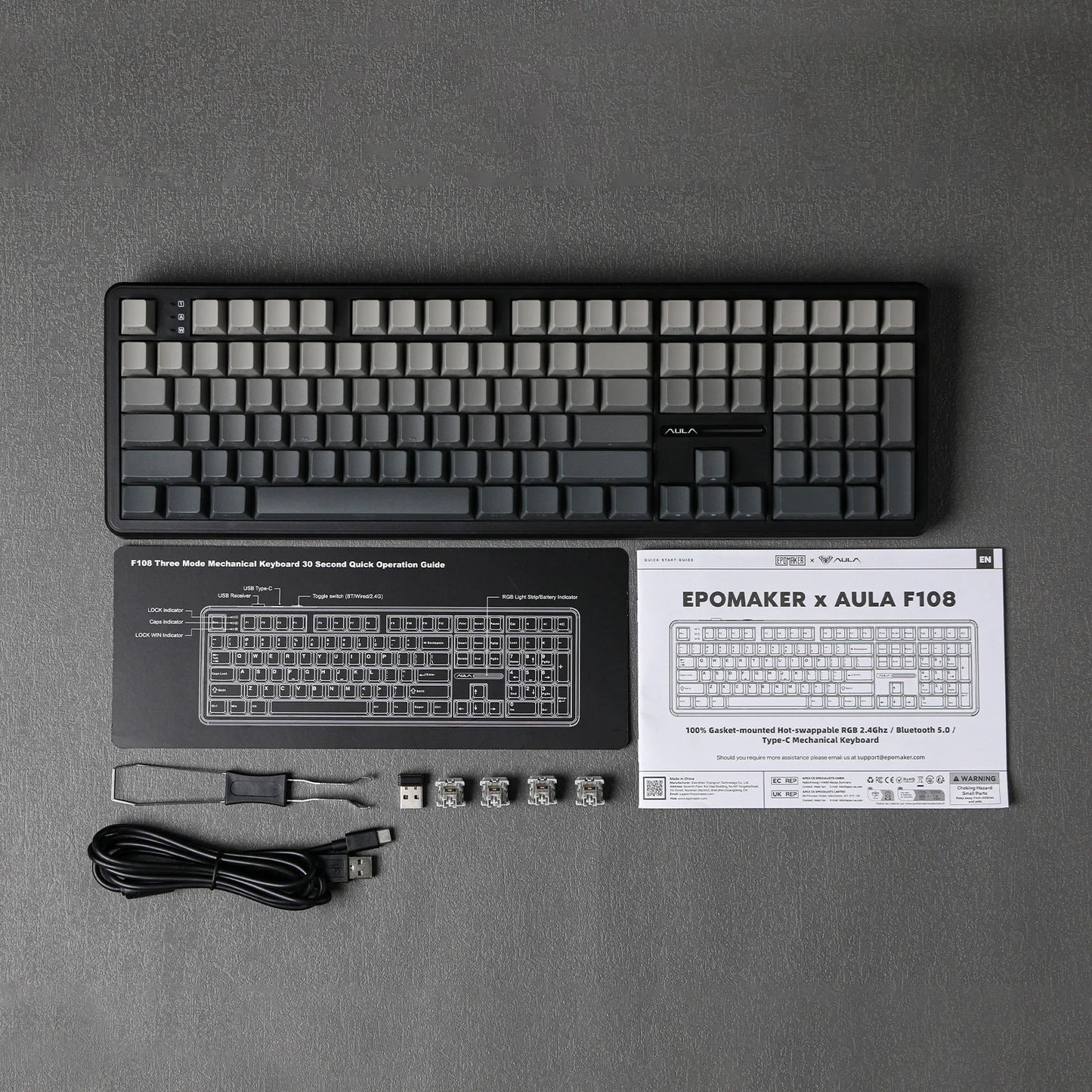 EPOMAKER x AULA F108 Full Size 100% ANSI Layout Hot-Swap Wired/2.4GHz/Bluetooth 5.0 Wireless Mechanical Keyboard RGB Backlight