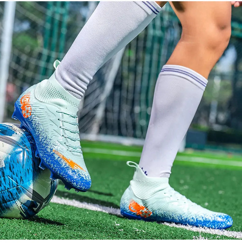 Fodboldstøvler til mænd og kvinder, high-top, skridsikre fodboldsneakers, åndbare futsal-træningssko til udendørs græs, ankelstøttende fodboldstøvler