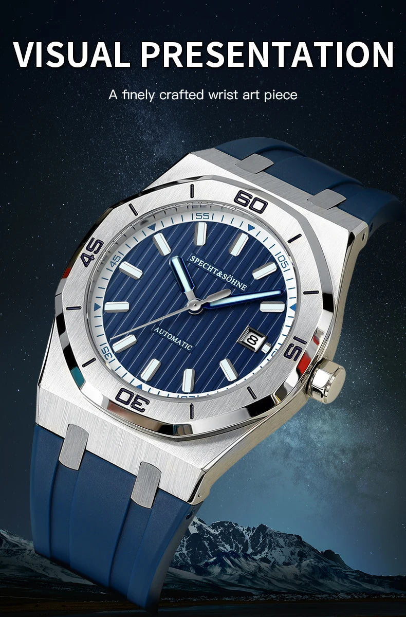 New Luxury Specht & Söhne Automatic Mechanical Watches Japan 8215 Movt Stainless Steel Watch Sapphire Crystal Waterproof 40MM