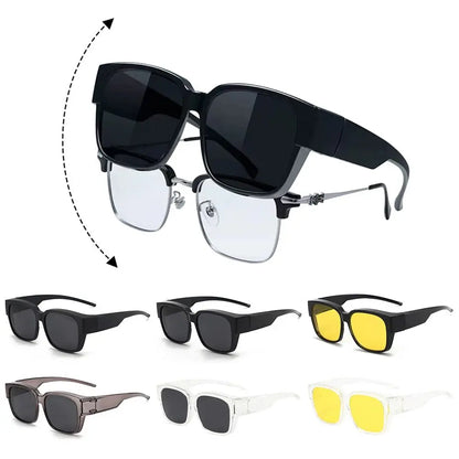 Polarized Fit Over Glasses Sunglasses for Women Men, Trendy Square Wrap Around Shades for Driving Riding, UV Protection