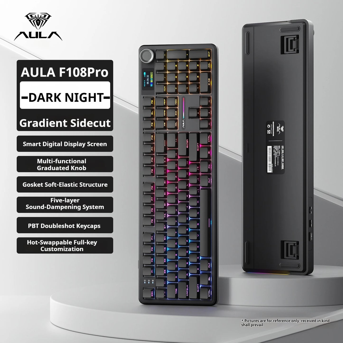 Teclado mecânico AULA F108 PRO personalizado, layout 100%, retroiluminação RGB, Bluetooth sem fios, switch HiFi, teclado gaming