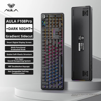 Teclado Mecânico AULA F108 PRO Personalizado Layout 100% Retroiluminação RGB Sem Fios Bluetooth Interruptores Hi-Fi Teclado Gaming