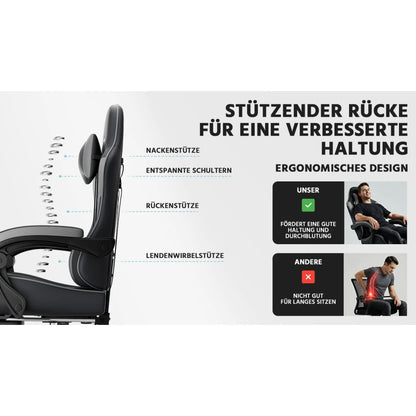 Ergonomic Gaming Chair with Lumbar Support, Adjustable Office Chair, Breathable PU Leather Computer Chair with Footrest & Reclining Backrest
