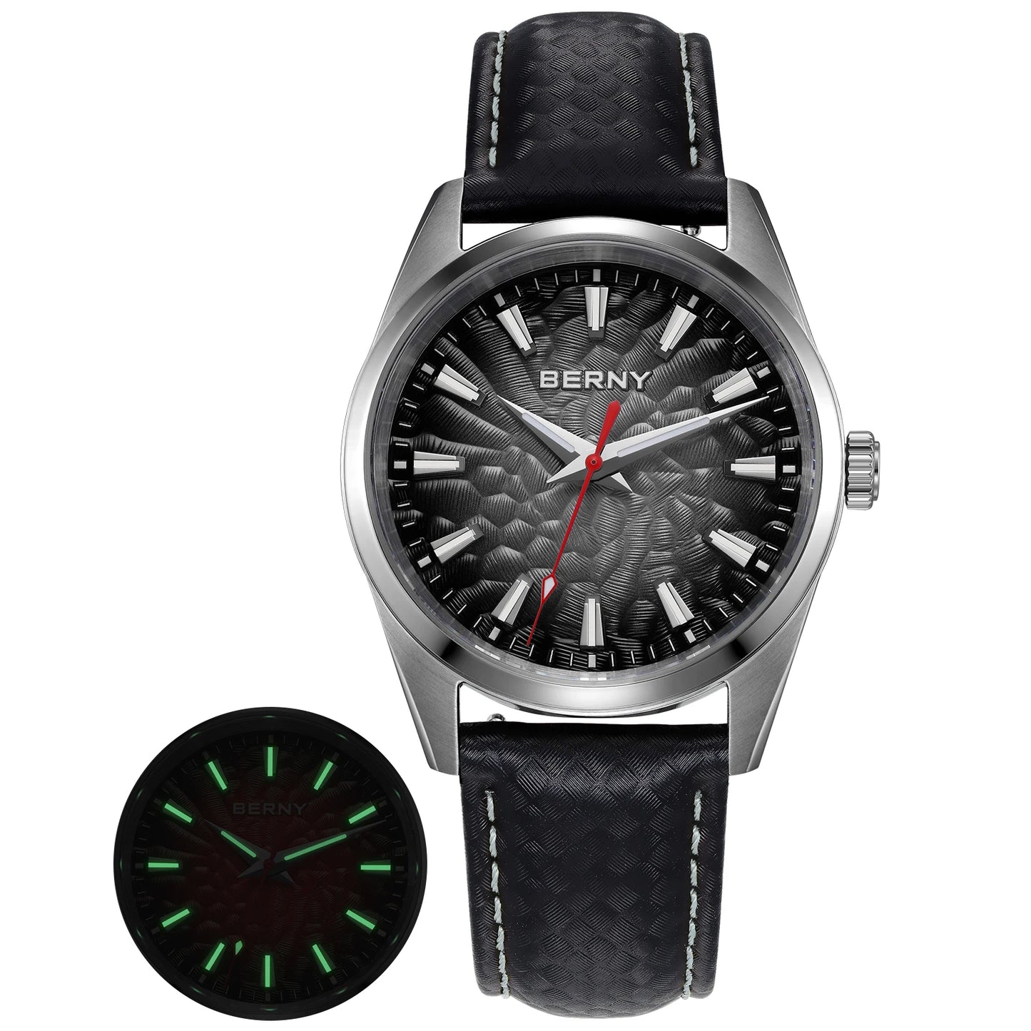 BERNY Men's Watch 10ATM Sapphire Luminous Fashion Quart Watches Full Stainless Steel Classic Dress Business Wristwatch