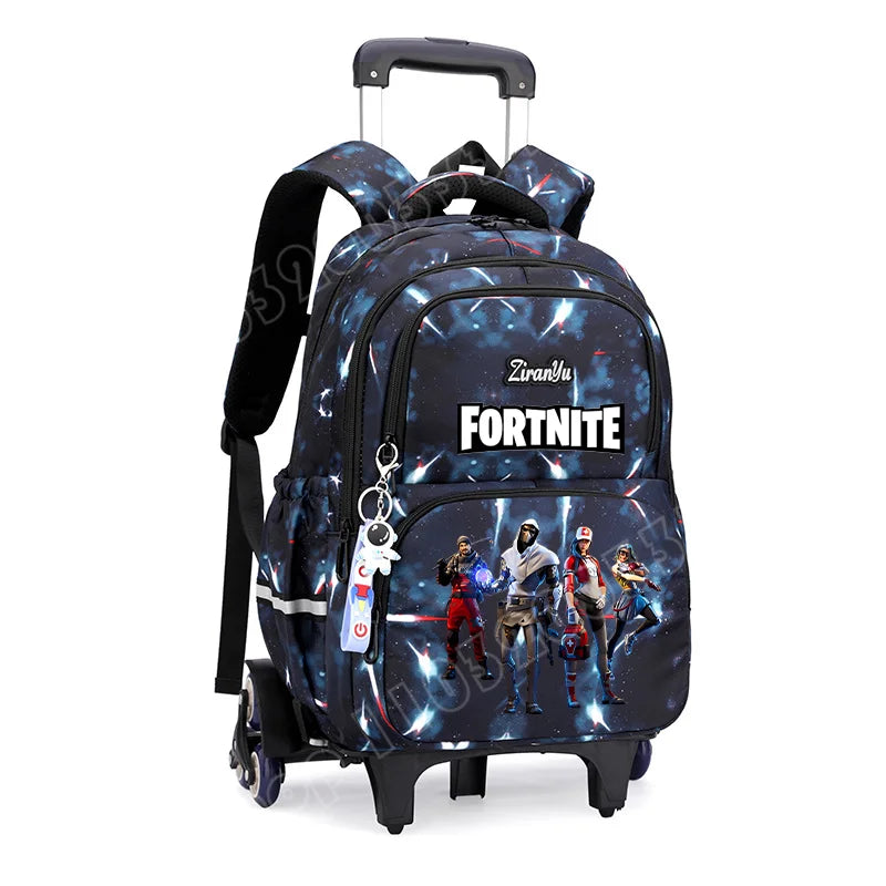 Чанта с колелца Fortnite за лесно изкачване на стълби, аниме, водоустойчива раница на колелца с голям капацитет за ученици, ежедневна пътна чанта