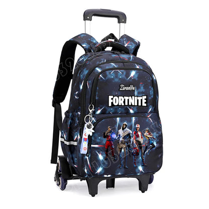 Чанта с колелца Fortnite за лесно изкачване на стълби, аниме, водоустойчива раница на колелца с голям капацитет за ученици, ежедневна пътна чанта