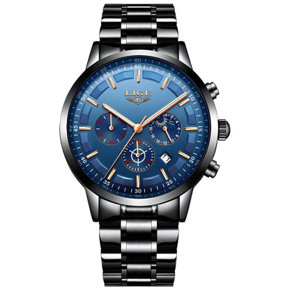 LIGE herenhorloge – Luxe quartz-chronograaf, waterdicht (3 bar), met lichtgevende wijzers – Cadeautip (inclusief doos)
