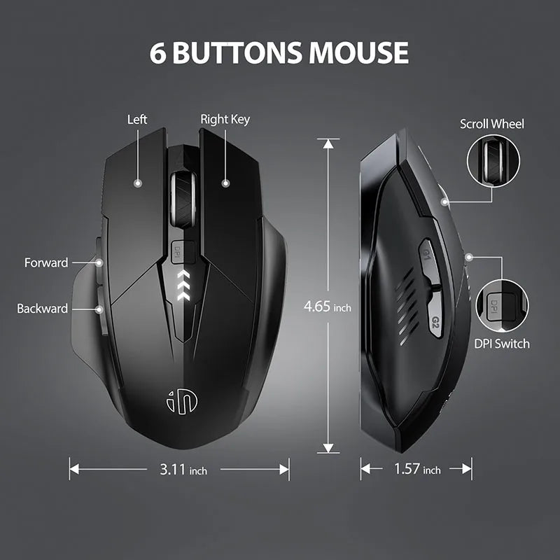 INPHIC F1 2.4G Wireless Mouse, Ergonomic Rechargeable Wireless Mouse with Power Display, Silent 2400 DPI USB Wireless Mouse for Laptop, Desktop & Office