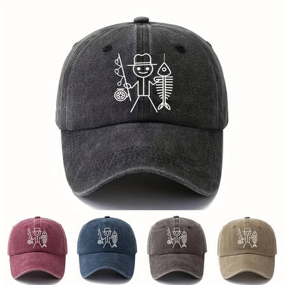 Șapcă de baseball cu imprimeu de bărbat desenat care pescuiește, șapcă cu bor curbat pentru activități în aer liber, șapcă de șofer de camion, șapcă pentru vacanță, călătorii și camping