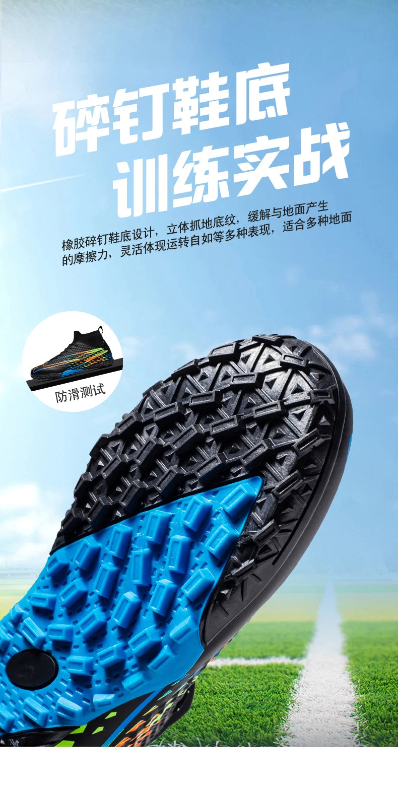 Double Star High-Top Soccer Shoes, Men's TF Turf Studs, Professional Training & Match for Boys, Teens, Kids and Adults