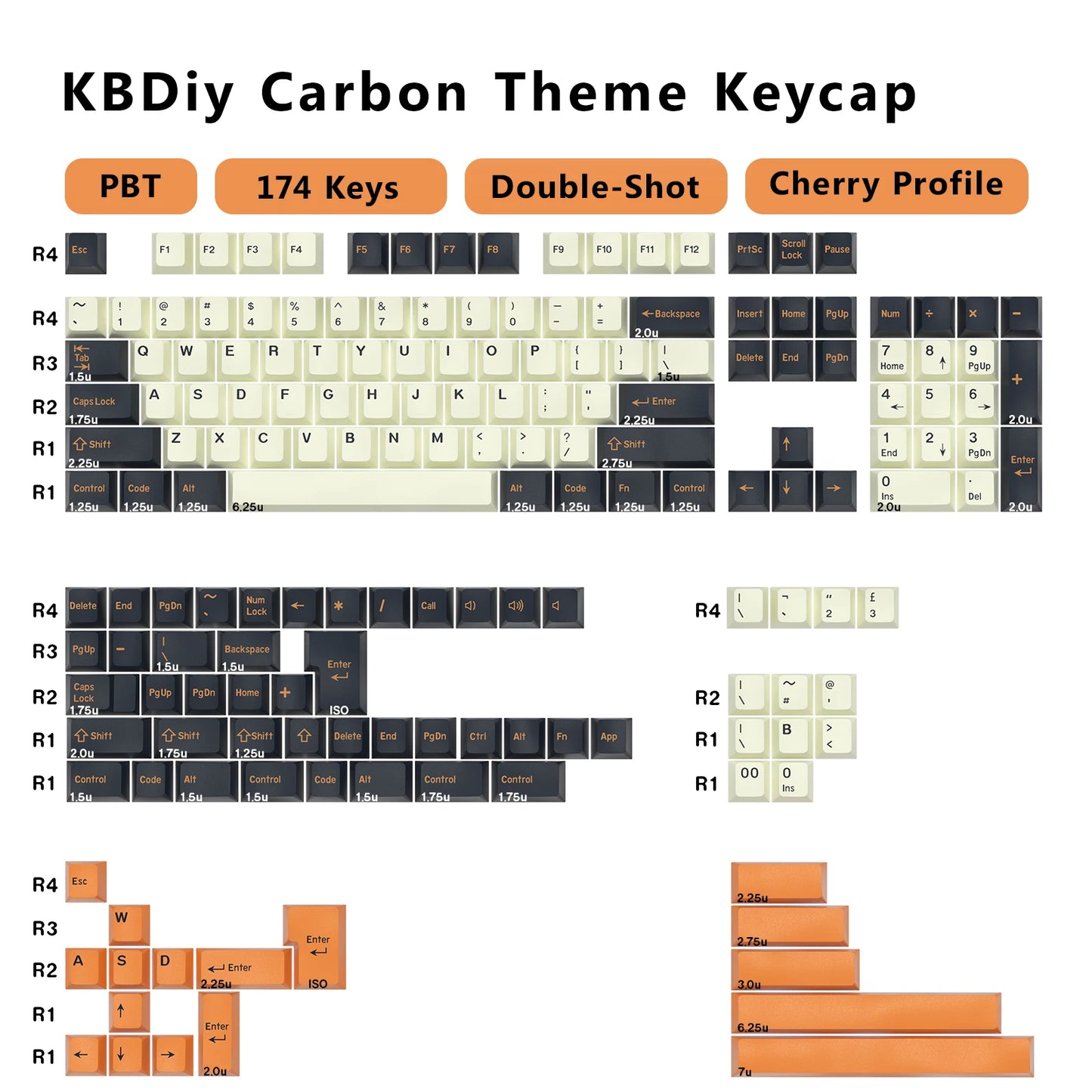 KBDiy 174 Teclas/Conjunto PBT GMK Apollo Keycap Double Shot Minimalista ISO Perfil Cherry para Teclado Mecânico Gaming Keycaps para MX