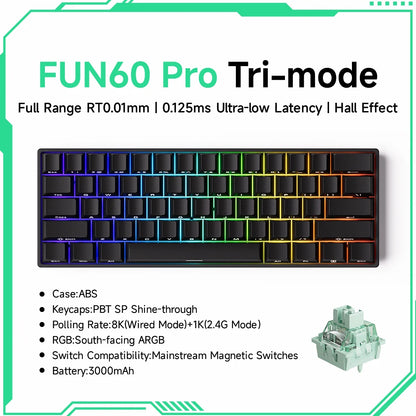 MONSGEEK FUN60 PRO&MAX HE Teclado mecânico 60% sem fios para gaming com switches magnéticos, Rapid Trigger 8K, ARGB e personalização