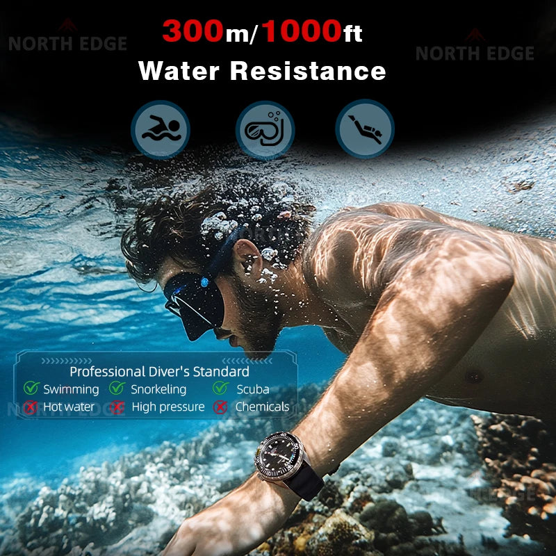 NORTH EDGE 2025 NEW+ TRITON-TI Titanium Solar-Powered Diving Watch Luxury Quartz Watches for Men 300M Waterproof 180+ Day Power