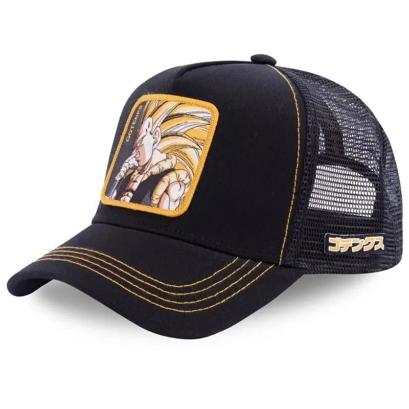 Dragon Ball Buu Goku sapka Nyári utazós csúcsos sapka Férfi hímzett hip-hop stílusú napellenzős állítható trucker hálós sapka