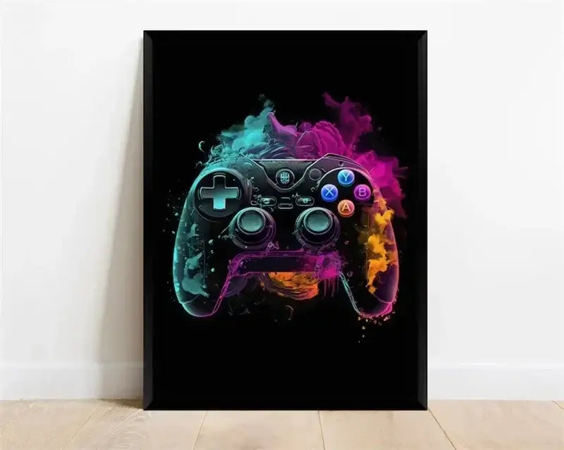 Pop Neon Video Game Character Poster Gamepad Headphones Football Basketball Canvas Print Wall Art Decor Gaming Room Decoration
