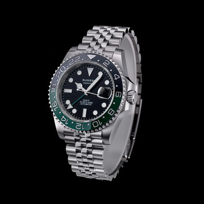 Sugess GMT Diving Watch of Men Automatic Mechanical Waterproof Wristwatches Peacock SL3032 Movement Ceramic Bezel Jubille Band