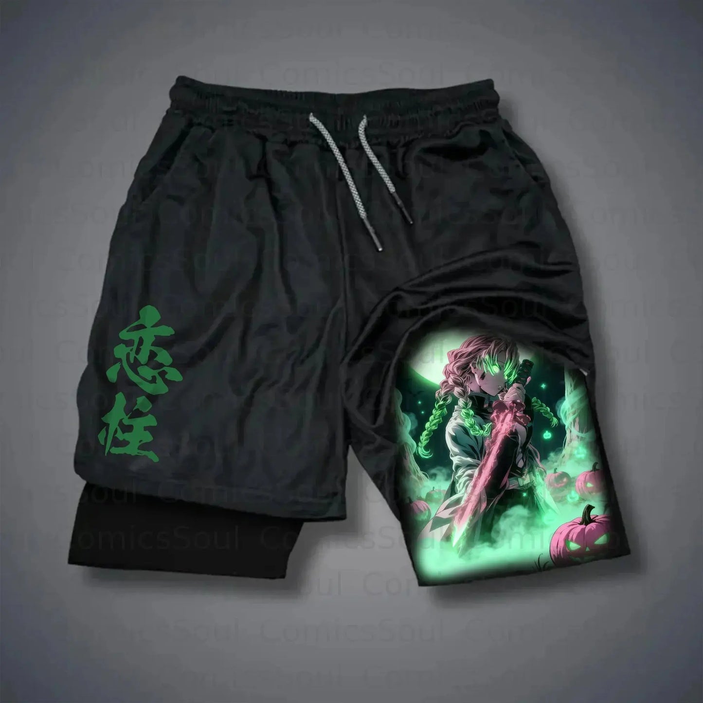 Anime Demon Slayer Gym Shorts Man Quick Dry Pants Double-layer 2 in 1 Shorts Y2k Sportswear Summer 2026 Breathable Streetwear