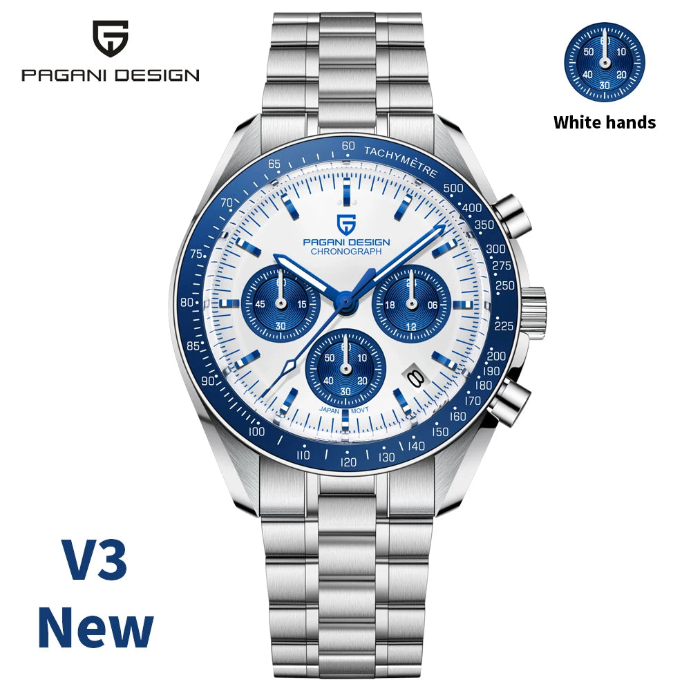 PAGANI DESIGN 2026 New Saturn Men's Watches Quartz Watch For Men Light Tan Sport Chronograph AR Sapphire Crystal Wrist Watch Men