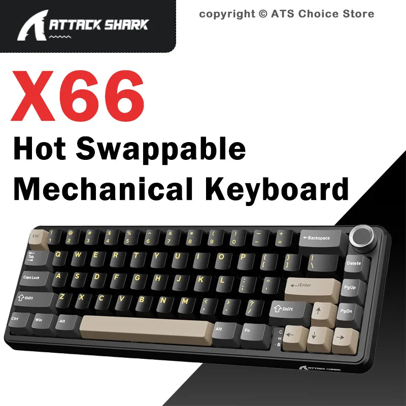 Teclado mecânico sem fios Attack Shark X66, layout compacto 65%, retroiluminação RGB, gasket, hot swap, Bluetooth, USB-C, PBT, bateria de grande capacidade