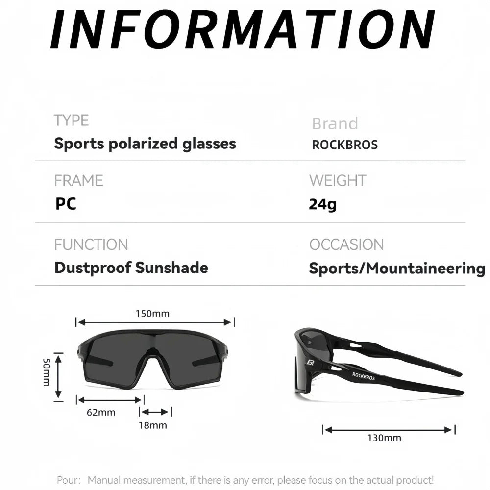 ROCKBROS Cycling Polarized Glasses MTB Road Bike Sunglasses UV400 Bicycle Sun Protection Light Unisex Bike Sports Equipment