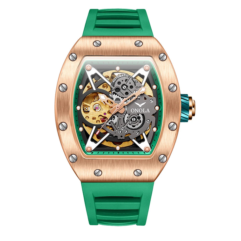 ONOLA Luxury Automatic Watch Men Fashion Hollow Silicone Waterproof Mechanical Watch Men Military Sports Watch Clock