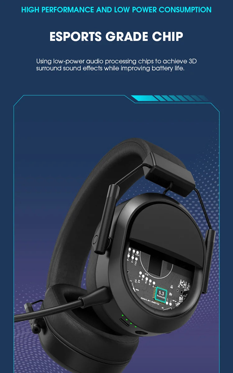 Auricular Gaming Sem Fios LDON PS5 PS4 Bluetooth 2.4GHz Som Surround 3D Microfone com Cancelamento de Ruído Baixa Latência