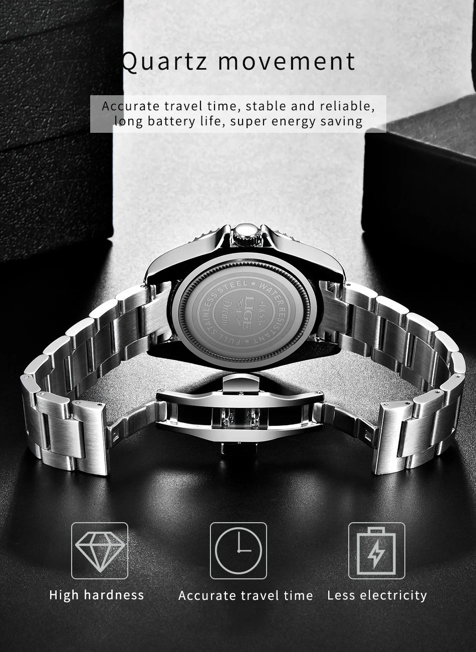 LIGE Fashion Business Watch Men 3ATM Waterproof Luminous Wristwatch Men Clock Top Brand Luxury Sports Quartz Diving Chronograph