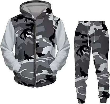 New 3D printed long sleeved hooded sweatshirt set for spring and autumn men's sportswear zipper sweatshirt