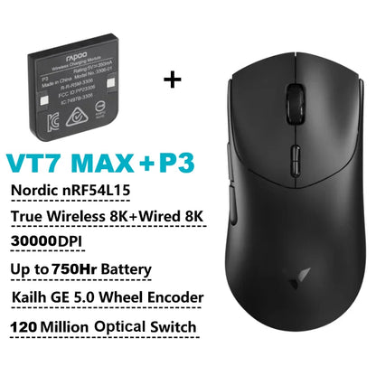 Rapoo VT7 MAX Wireless Gaming Mouse, True 8K Wireless Gaming Mouse, 53g Ultra-Lightweight, 30K DPI, 750-Hour Battery, Programmable Gaming Mouse
