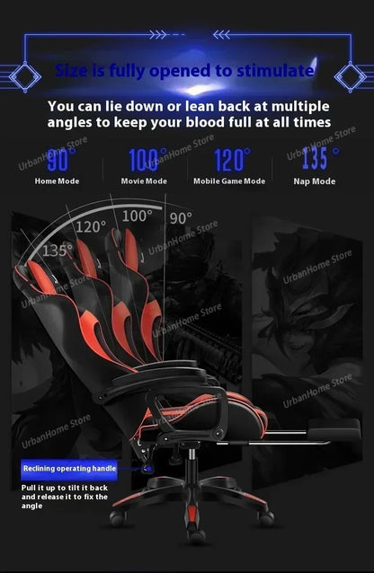 Ergonomic Gaming Chair with Reclining Backrest, Leather Computer Chair, Comfortable Swivel Office Gaming Chair with Adjustable Height & Armrests