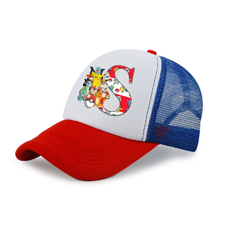 Cartoon Pokemons Kids Baseball Cap Pikachus Letter A-Z Boy Girl Sun-proof Sunhat Children Peak Cap Summer Trucker Dad Hat