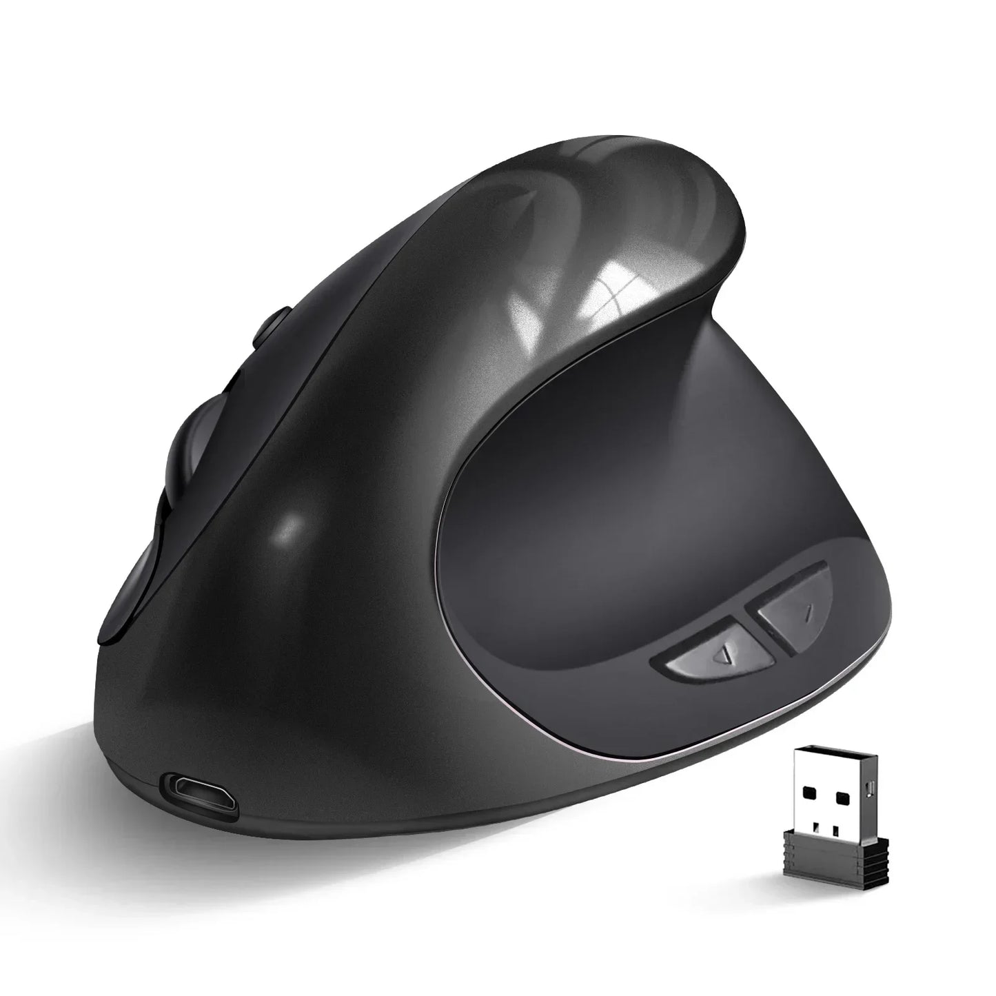 BTS-908 Ergonomic Wireless Mouse, Rechargeable Vertical Wireless Mouse with 2.4GHz USB Receiver, 1600 DPI Adjustable, 6-Button Ergonomic Mouse for Office & Laptop