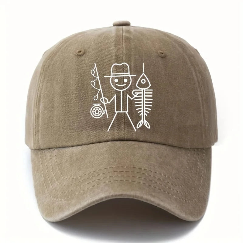 Șapcă de baseball cu imprimeu de bărbat desenat care pescuiește, șapcă cu bor curbat pentru activități în aer liber, șapcă de șofer de camion, șapcă pentru vacanță, călătorii și camping