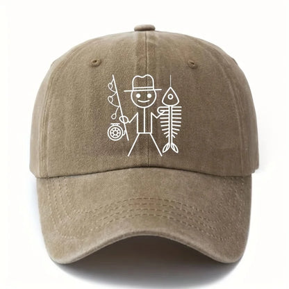 Șapcă de baseball cu imprimeu de bărbat desenat care pescuiește, șapcă cu bor curbat pentru activități în aer liber, șapcă de șofer de camion, șapcă pentru vacanță, călătorii și camping
