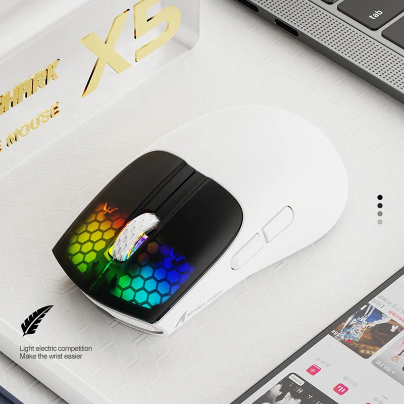 ATTACK SHARK X5 Wireless Gaming Mouse, 49g Tri-Mode Bluetooth Gaming Mouse with PixArt Optical Sensor, RGB Rechargeable Gaming Mouse for PC, Mac & Windows