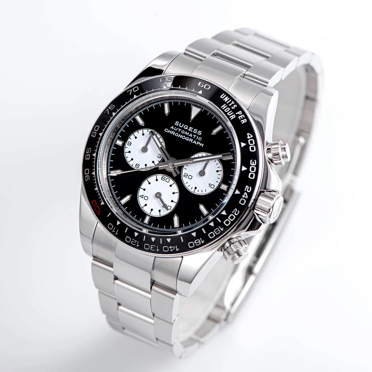 Sugess Diving Mens Watch Panda Automatic Mechanical Chronograph Peacock SL4801 Movement Wristwatch Waterproof Ceramic Bezel New