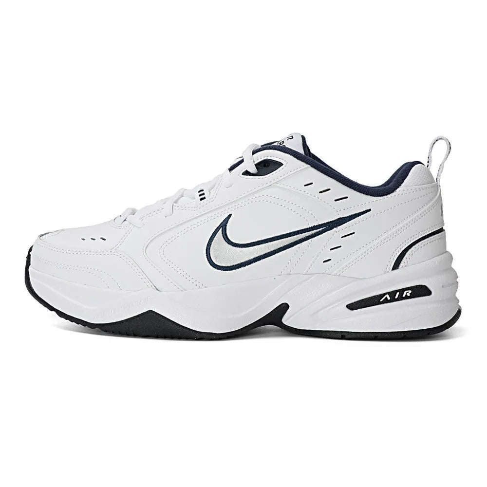 Nike Air Monarch 4 Бял, тъмносин, плат, кожа, ретро, класически, неплъзгащи се, ниски мъжки обувки в стил „Dad Shoes“, сини и бели, 415445-102