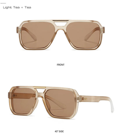 SO&EI Fashion Double Bridges Square Sunglasses Women Retro Rivets Blue Tea Shades UV400 Men Outdoor Gradient Sun Glasses